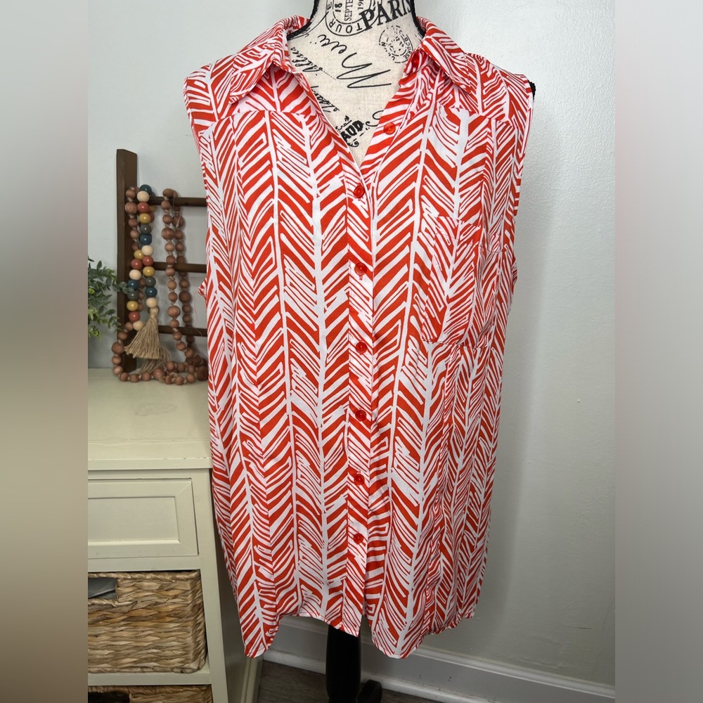 Brand New - New Directions Orange Geometric Sleeveless Blouse Top